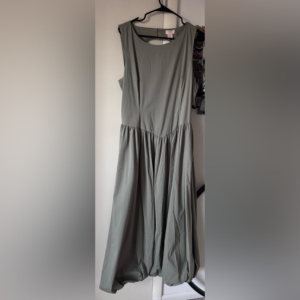 Camila Coelho Drop Waist Bubble Hem Maxi Dress, Sage Green, Size L